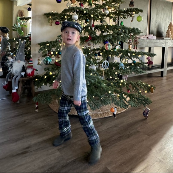 Janie and Jack - Navy Blue Tartan Plaid Wool Pants & Flat Cap Hat - Christmas - Picture 2 of 4